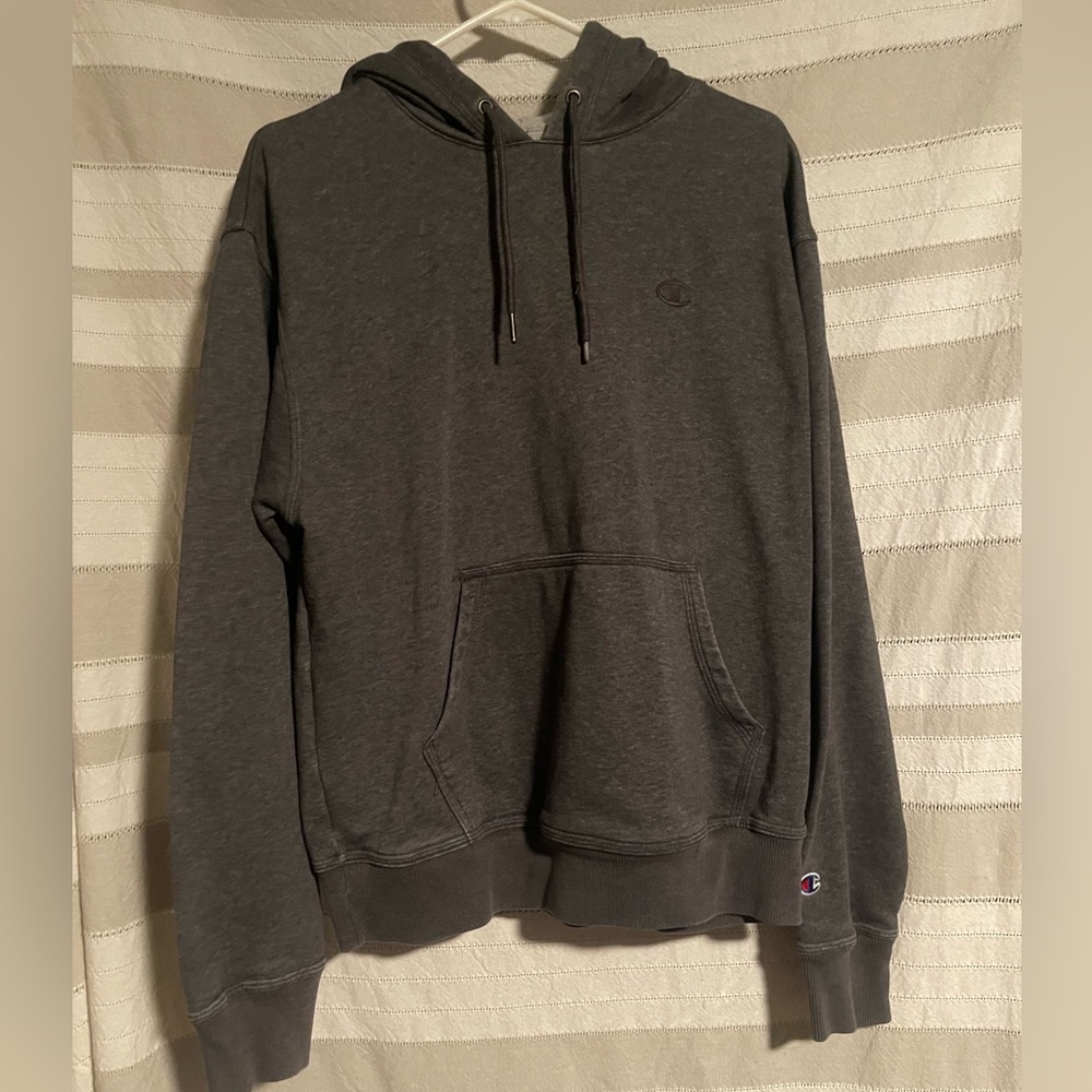 Champion; gray hoodie